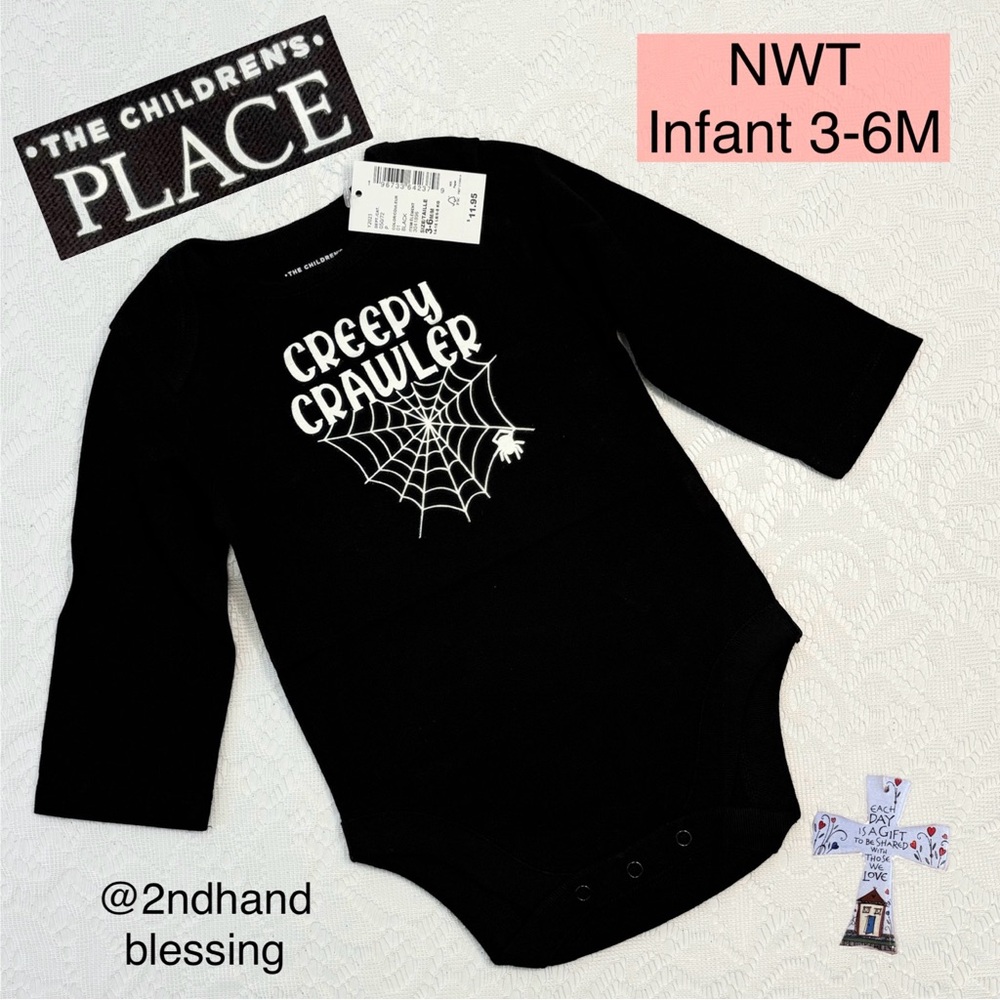 NWT Glow Creepy Crawler Bodysuit, Sz 3-6M, Black Baby Romper, Long Sleeve
